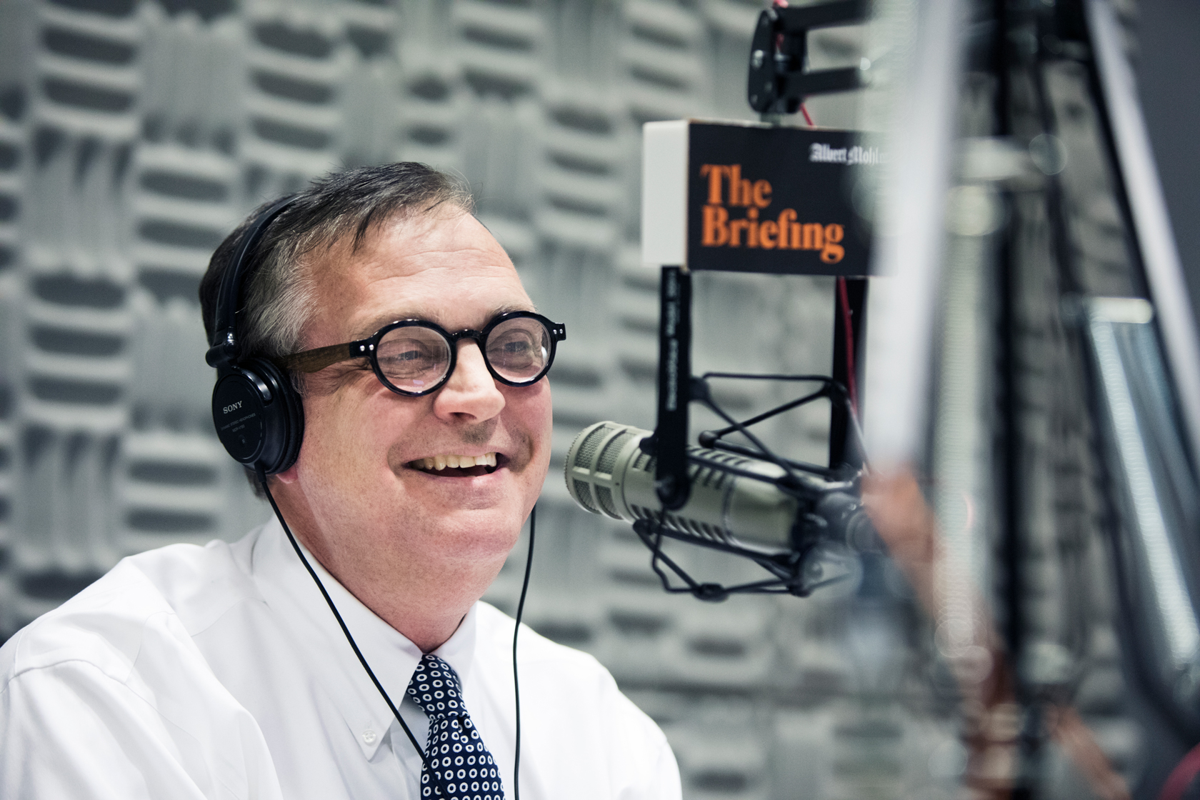 Mohler records The Briefing in his on-campus studio. 